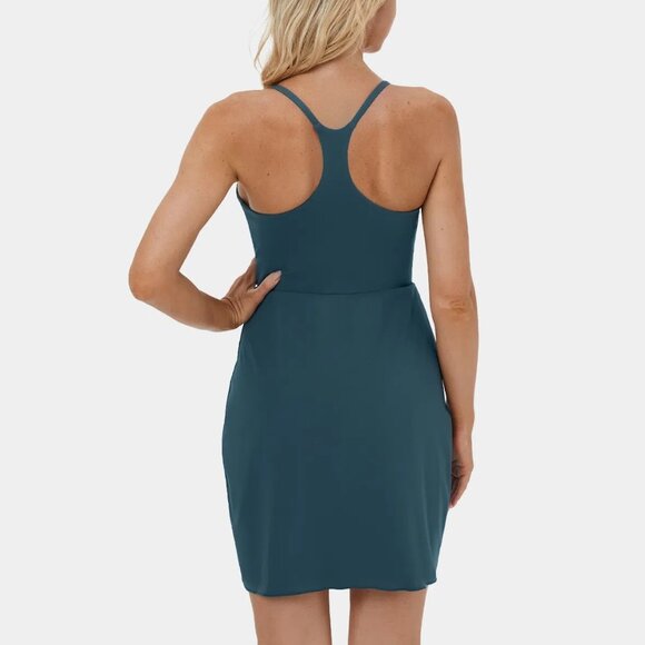 Halara Softlyzero Backless Racerback Split Asymmetric Crossover Hem Ruched Mini - Picture 3 of 7